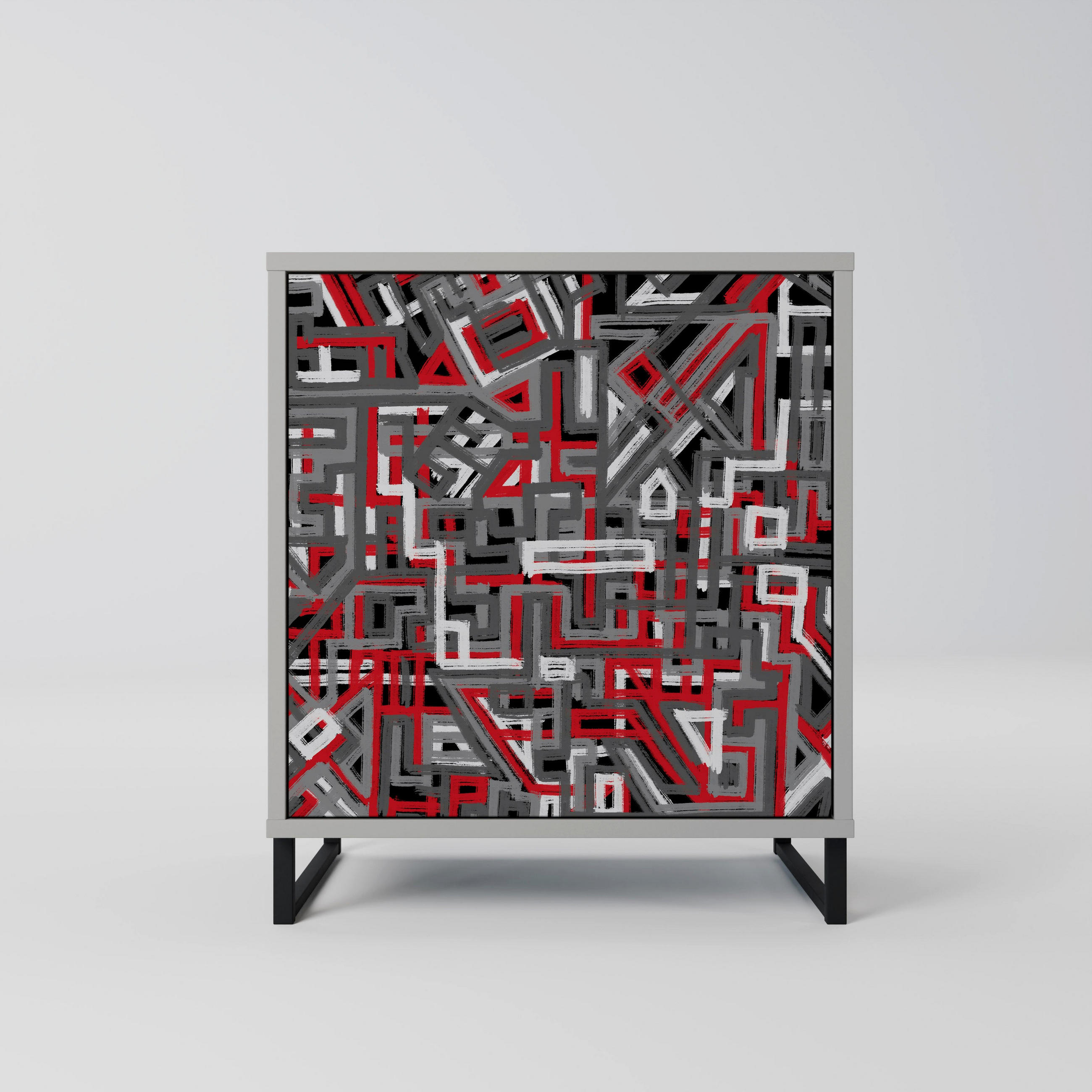 SIDEBOARD BROKEN LINES, Grau, 57,5x42x67,5 cm, Schwarze Metall-Rahmenfüße - Multicolor/Schwarz, Holzwerkstoff/Metall (57.5/67.5/42cm) - SpaceRebels