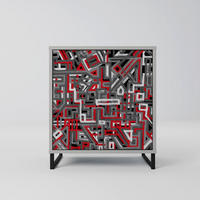 SIDEBOARD BROKEN LINES, Grau, 57,5x42x67,5 cm, Schwarze Metall-Rahmenfüße - Multicolor/Schwarz, Holzwerkstoff/Metall (57.5/67.5/42cm) - SpaceRebels