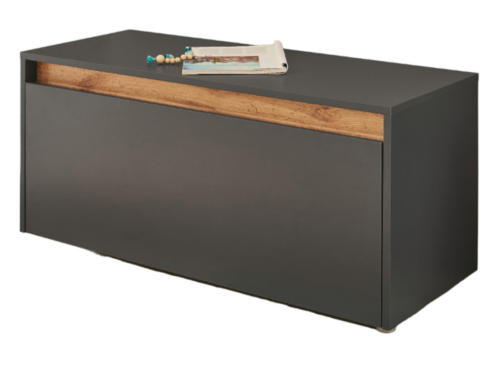 GARDEROBENBANK grau matt, Eiche Wotan 100 cm, Schuhbank mit Stauraum - Silberfarben/Eiche Wotan, Holzwerkstoff/Kunststoff (100/45/40cm) - Furn.Design