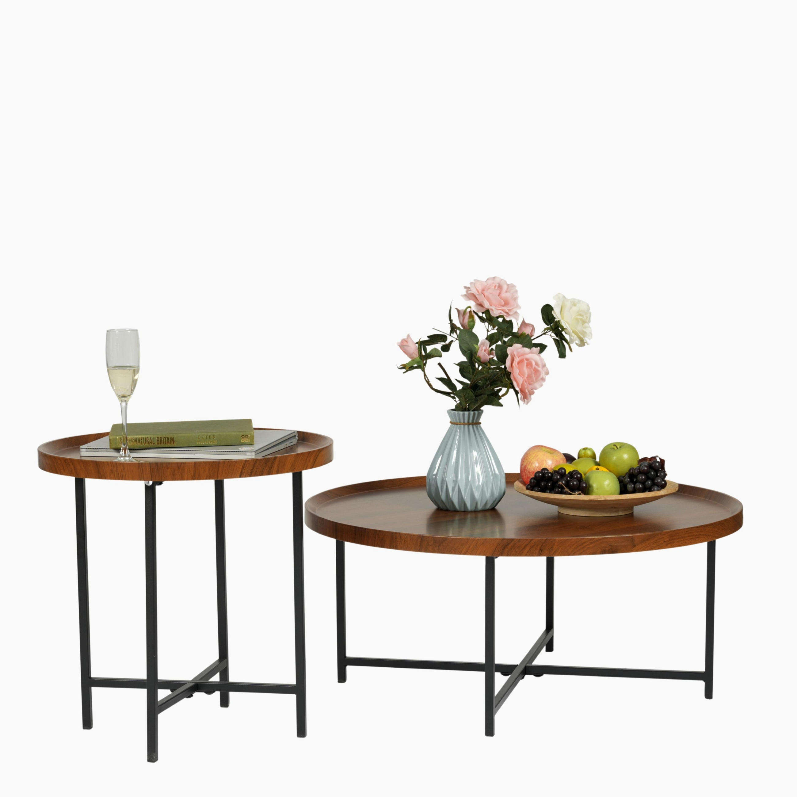 COUCHTISCH 2-teiliges Set Dunkle Holzmaserung - Dunkelbraun, Holzwerkstoff/Metall (80/80/50cm) - Urban Meuble
