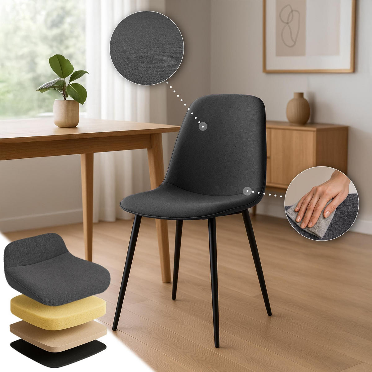 ESSZIMMERSTUHL Maryam 2er Set - Dunkelgrau, Textil (45/88/54cm) - furnicato