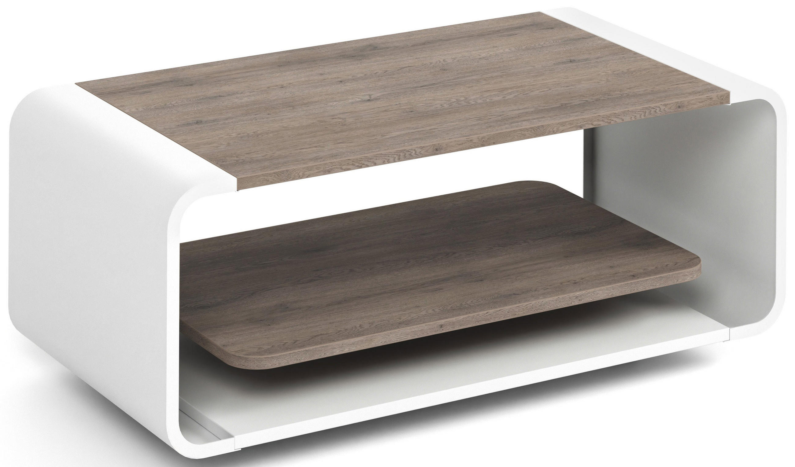 COUCHTISCH Sora in Cremona Cannolo Eiche mit abgerundetem weißem Metallgestell 100/50/41 cm - Greige/Schwarz, Holzwerkstoff (50/100/41cm) - WFL GROUP