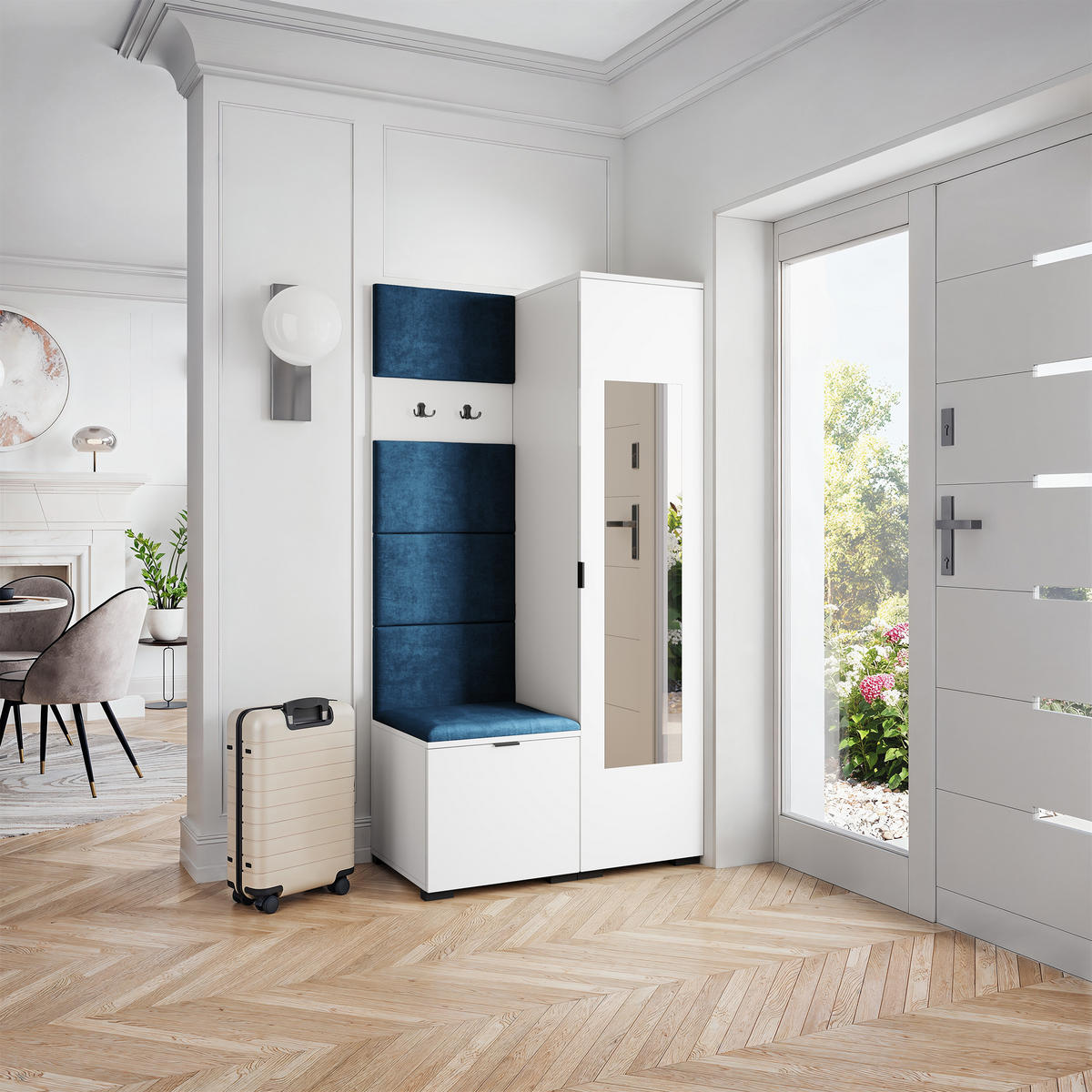 GARDEROBENSCHRANK VIRA 95/181/51 cm Modern Garderobe-Set Weiß - Blau/Weiß, Holzwerkstoff (95/181/51cm) - MASSENO