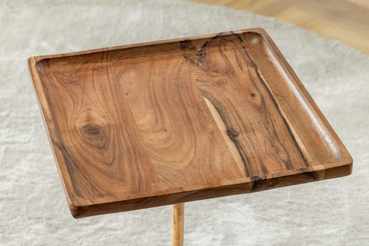 BEISTELLTISCH TRAYFUL Akazie Natur 55cm - Goldfarben/Schwarz, Holz/Stein (35/35/55cm) - riess-ambiente