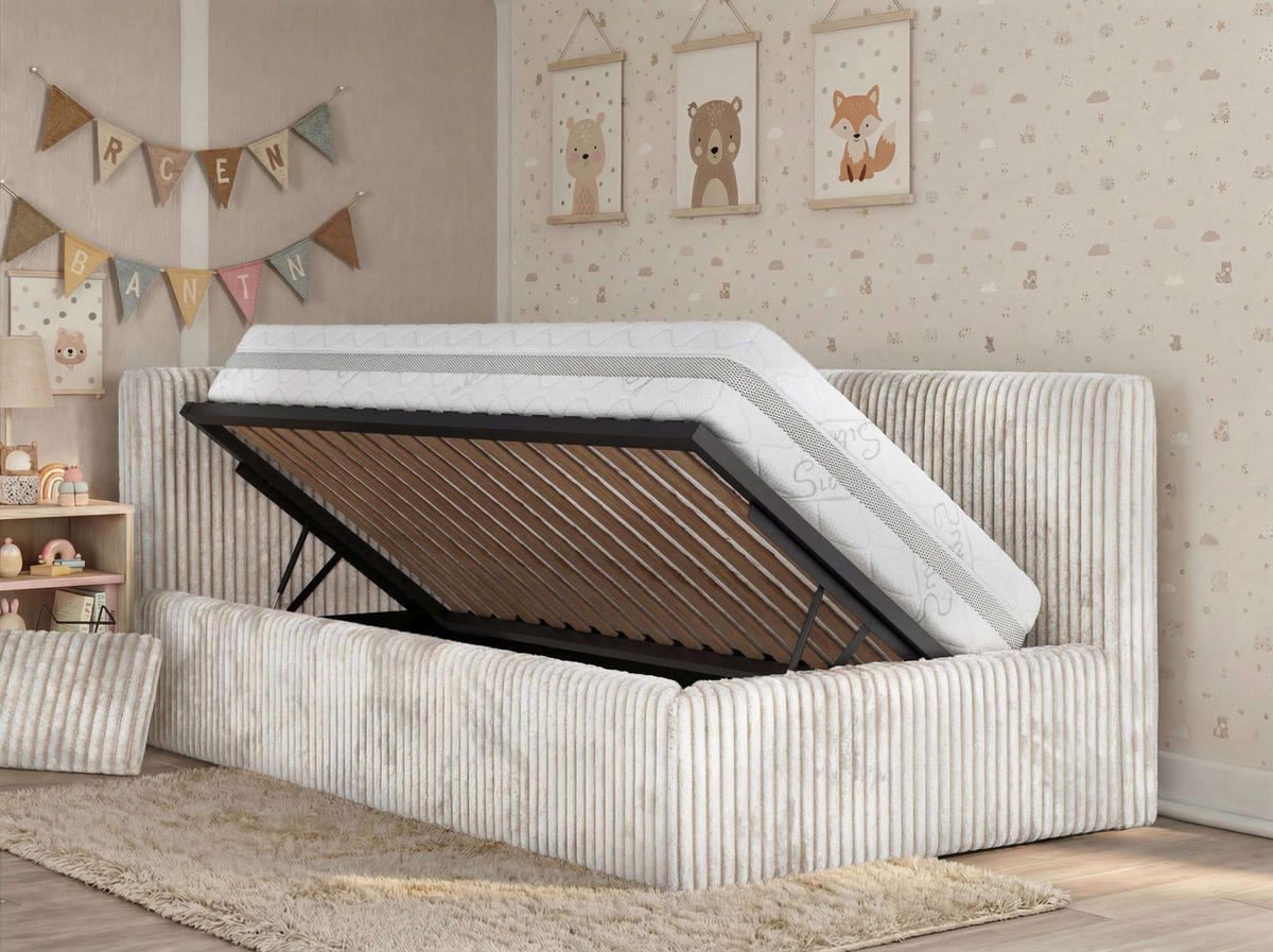 POLSTERBETT TILVO ALTA 90/200 - Beige Cord - Taschenfederkernmatratze - Links - Beige, Textil (90/200cm) - MKS