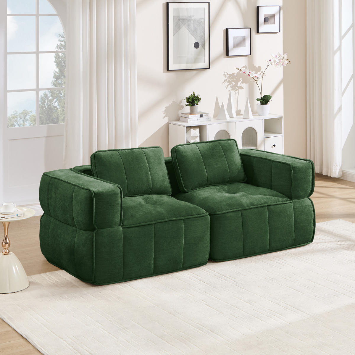 SOFA 198/93/67 cm in Grün aus Polyester mit tiefer Sitzfläche - Grün, Kunststoff (93/67/198cm) - Flora Grace