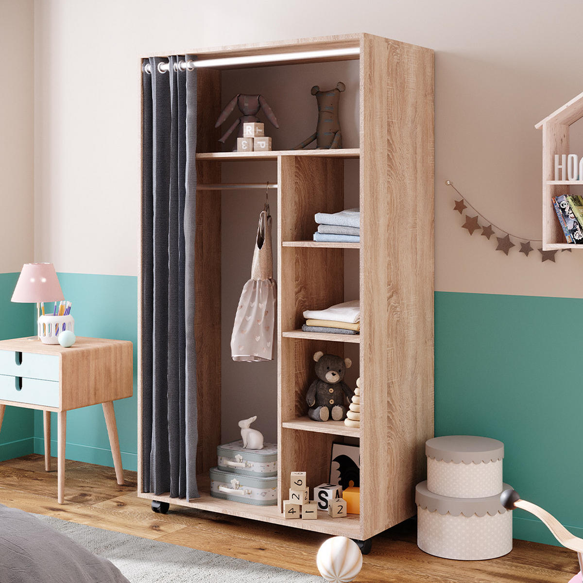 KLEIDERSCHRANK Doros Sonoma 100 x 168 cm offen, mit Rollen - Sonoma Eiche, Holzwerkstoff (100/168/50cm) - Vicco