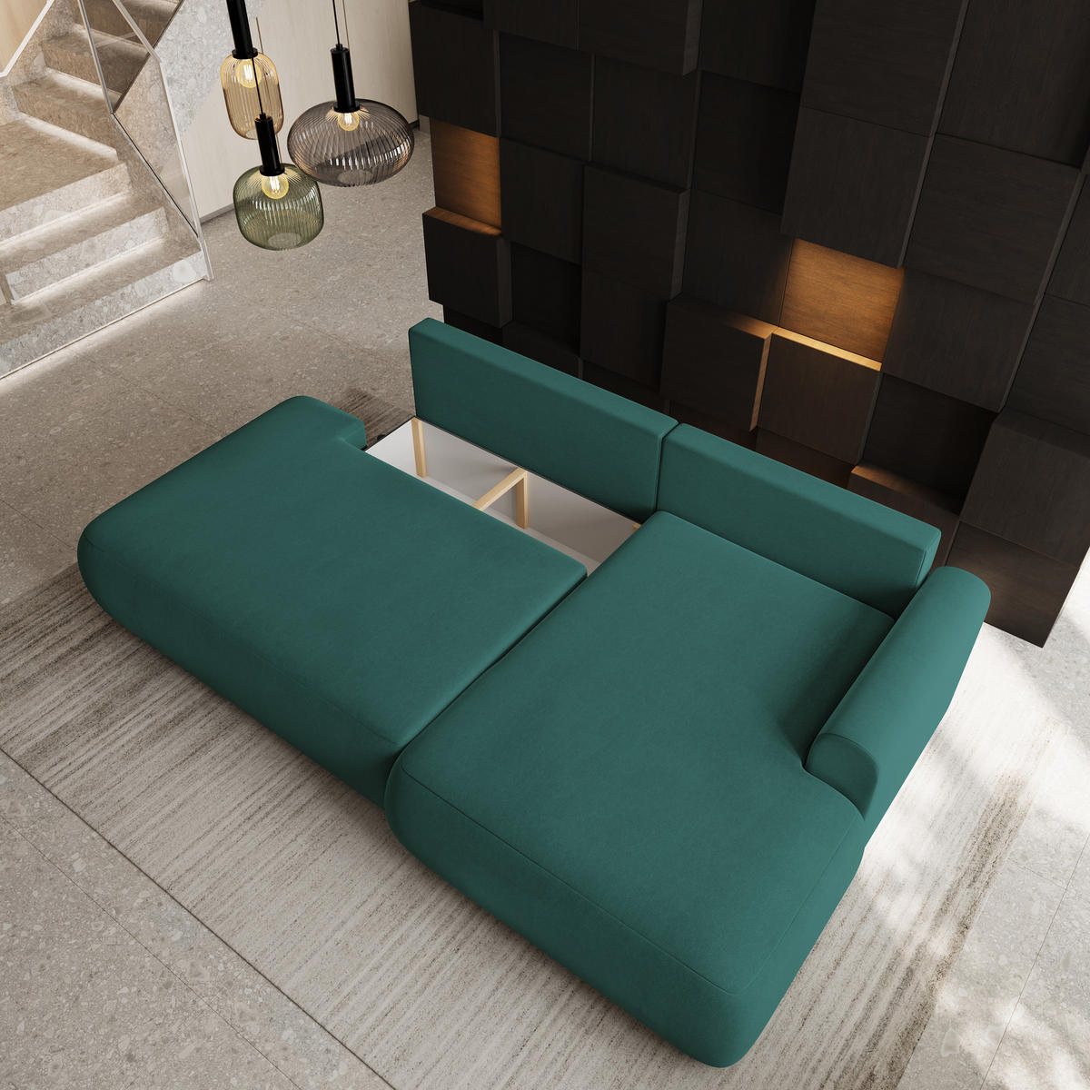 ECKSOFA NUVIRA CL R-S Blau Samtstoff mit Schlaffunktion - Blau, Holzwerkstoff/Textil (279/158cm) - MASSENO