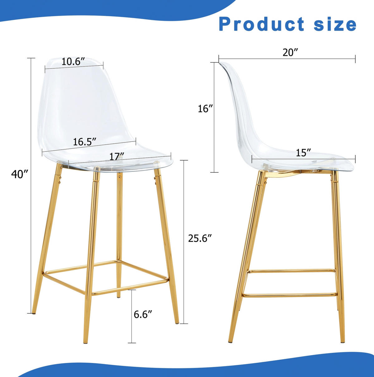 4ER-SET BARHOCKER Transparent mit Metallgestell Gold - Goldfarben, Metall (45/102/51.1cm) - Meubliv