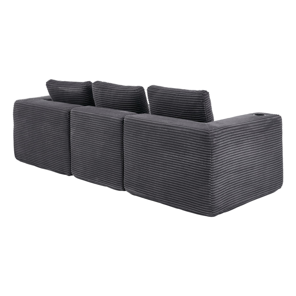 ECKSOFA 258/171/62.5 cm Dunkelgrau mit 3 Kissen und 2 Getränkehalter - Dunkelgrau, Textil (265/176cm) - Oxeza