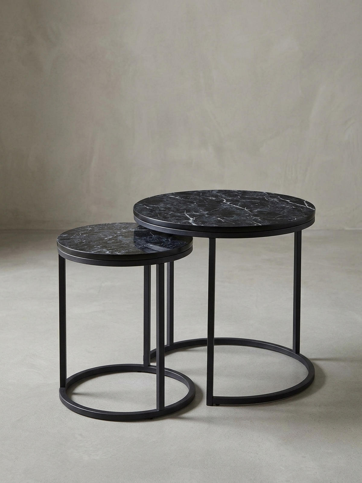 BEISTELLTISCH 2er Set Marmoroptik Metall Modern, Schwarz 50x50x45 cm - Schwarz, Holz/Metall (50/50/45cm) - KADIMA DESIGN