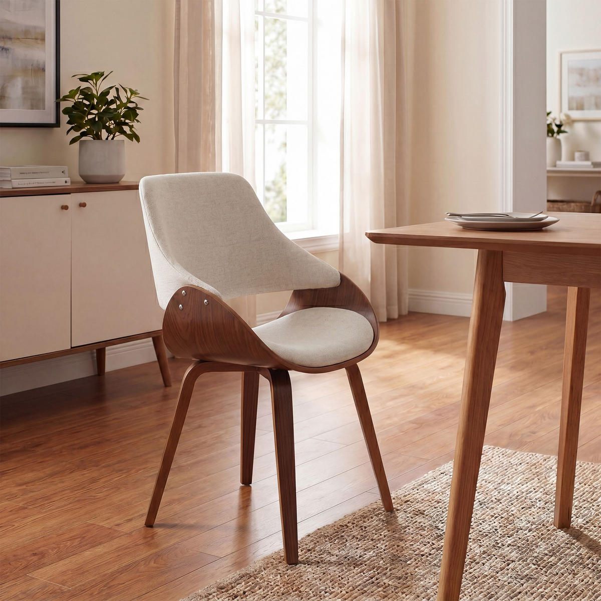 ESSZIMMERSTUHL Stoff Walnuss/Creme - Walnussfarben/Creme, Holz/Textil (52/86/54cm) - CLP