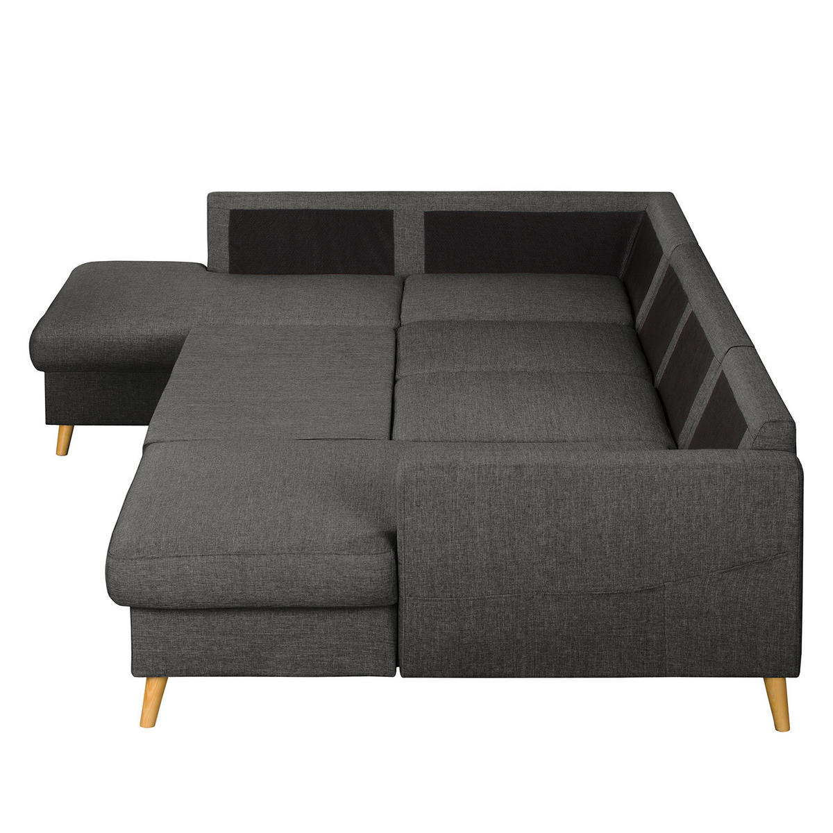 WOHNLANDSCHAFT mit Longchair - Dunkelgrau/Schwarz, Textil (290/90/200cm) - home24