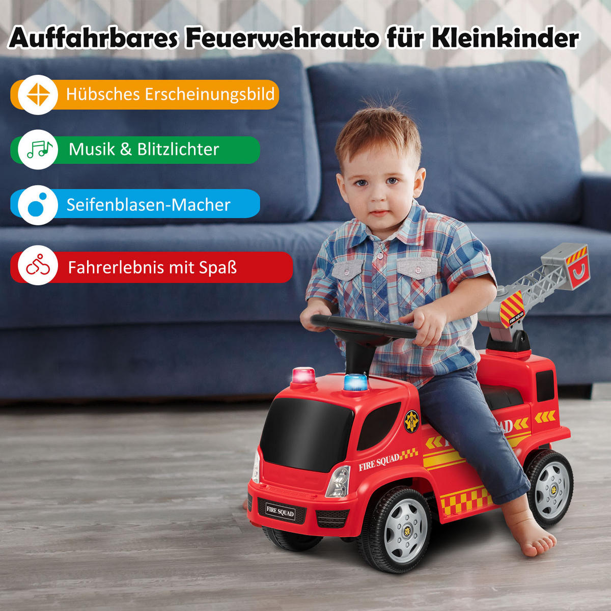 FEUERWEHRAUTO Rot - Rot, Kunststoff (28/49/86cm) - COSTWAY