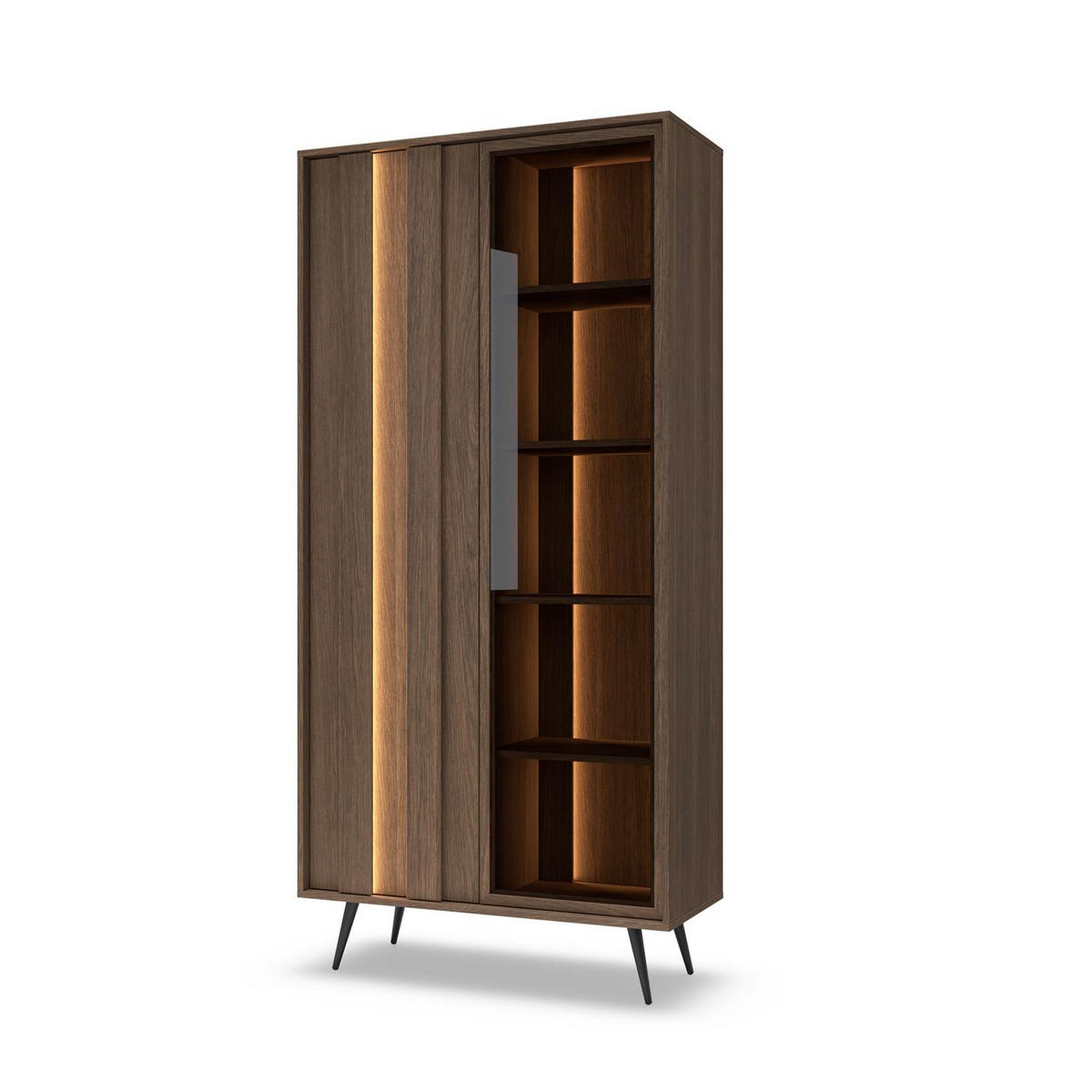 VITRINE Faro, mit Soft-Close und LED - Eichefarben, Holzwerkstoff (94/196/40cm) - Bettso