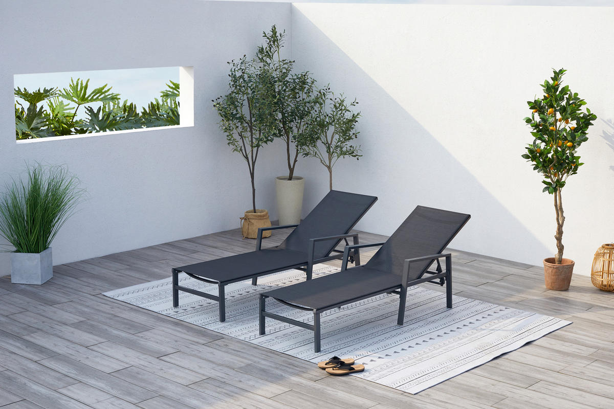 LIEGESTUHL Bari Grau aus Modernem Aluminium 2er-Set - Grau, Metall (192/92/61cm) - Concept Usine