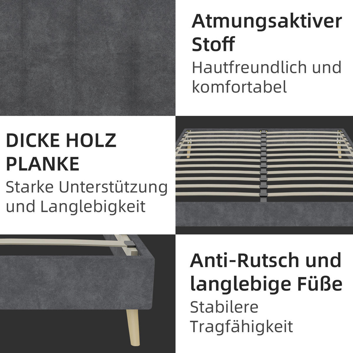 POLSTERBETT 140/200 cm grau aus Stoff und Metall mit verstellbarer Rückenlehne - Grau, Textil (140/200cm) - OKWISH