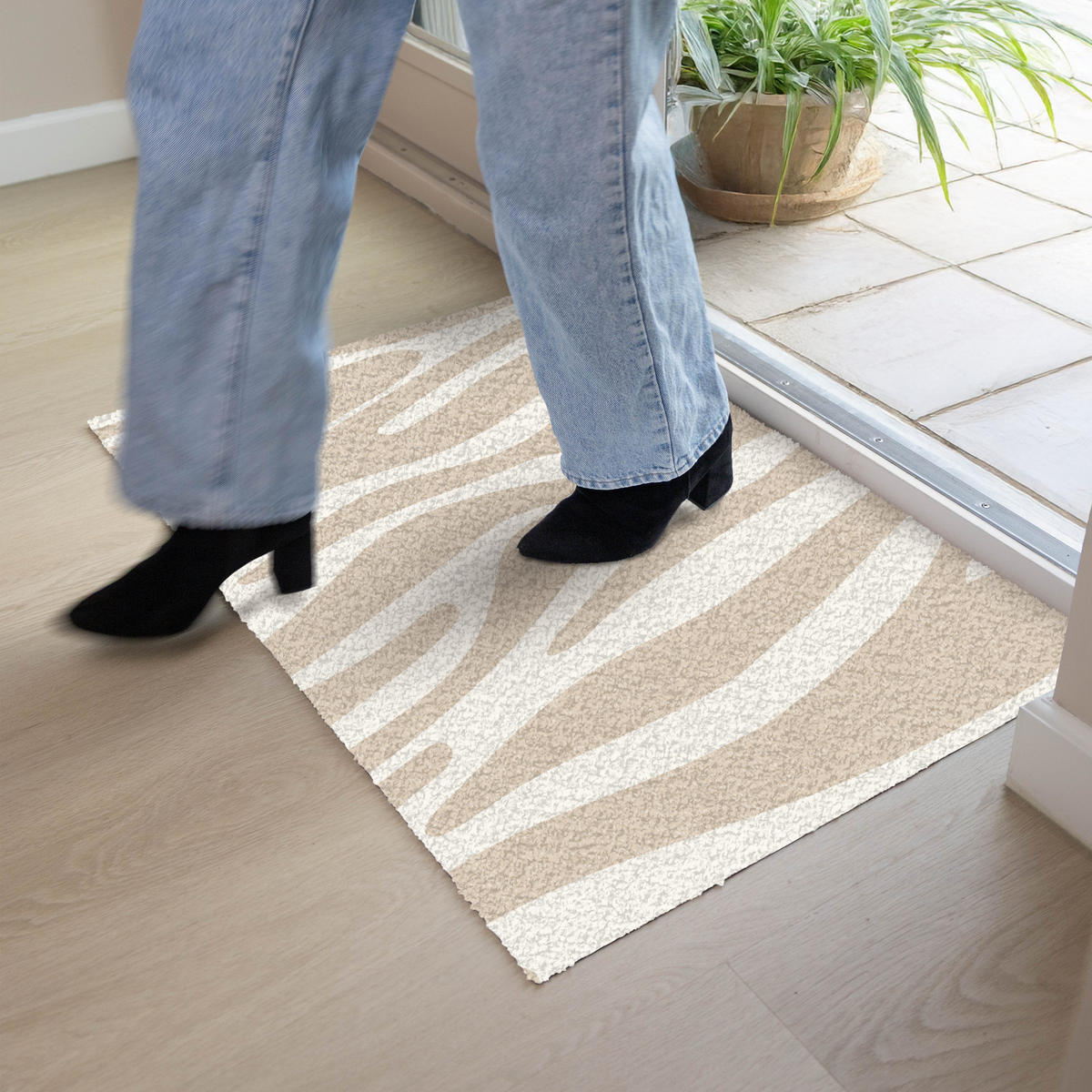 FUSSMATTE Zebramuster - Beige - Weiß - Tiermuster 90x60 cm - Beige, Kunststoff (90/0.4cm) - MuchoWow