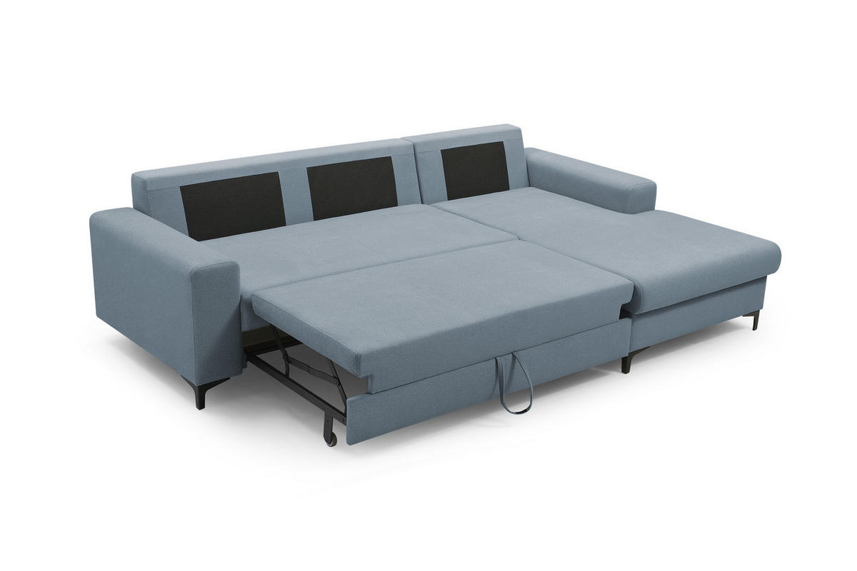 ECKSOFA AVRA L-förmig, mit Stauraumbehälter-in RINO-Stoff, Komfort & Eleganz, lose Rückenkissen, freistehend, RECHTS 251x165x85 cm Blue - Blau, Holz/Textil (251/165cm) - DomoHome