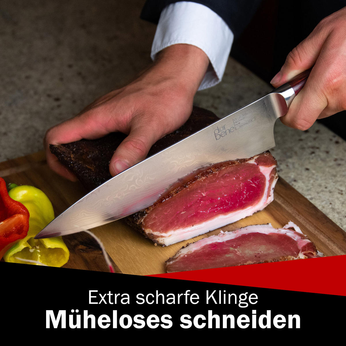 DAMASTMESSER Chefmesser Premium 35cm - Alufarben, Metall (35cm) - DarBene