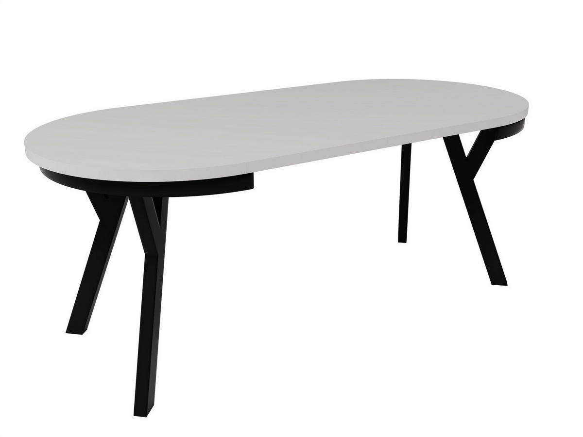 ESSTISCH ARI Rund (90-190 cm Ausziehbar Weiß Matt Metallbeine Schwarz) - Schwarz/Weiß, Holz/Holzwerkstoff (90/90/76cm) - Ravio