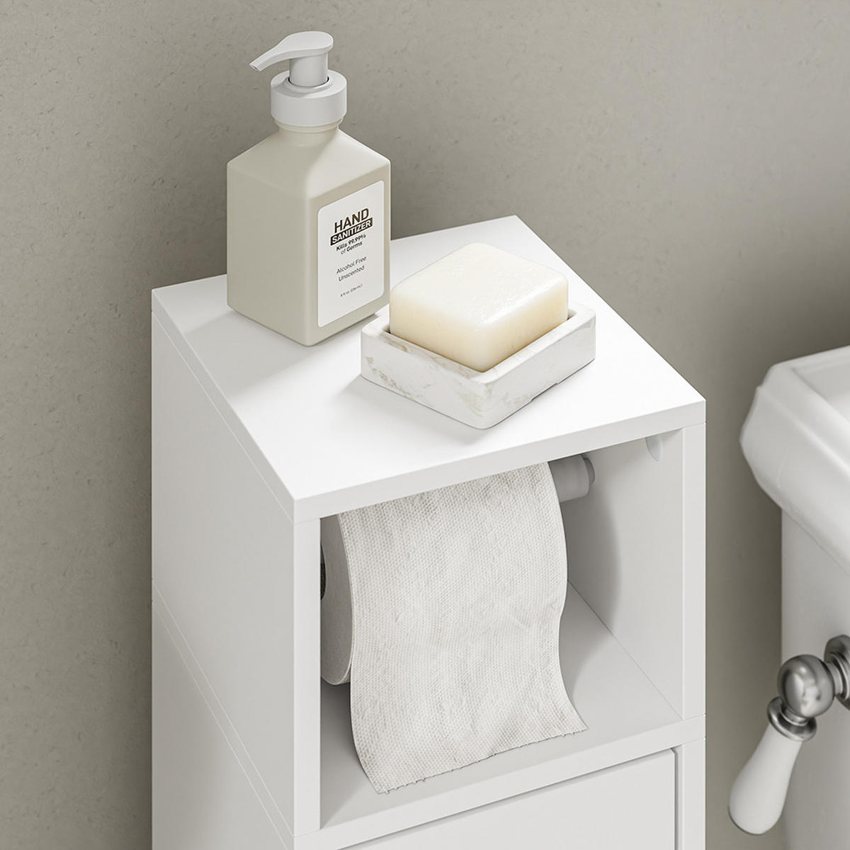 SCHMALER Badezimmerschrank mit Toilettenpapierhalter BZR219-W - Ahornfarben, Fell (20/85/20cm) - SoBuy