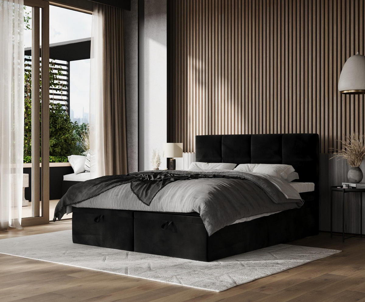 BOXBETT Tessa 180/200 cm Schwarz im Kronos Stoff - Schwarz, Holz/Holzwerkstoff (180/200cm) - AltaBeds