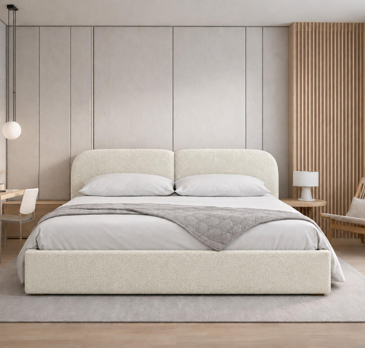 POLSTERBETT Sogno Beige 160x200 cm, mit Bettkasten und weichem Kopfteil, Bouclé - Beige, Holzwerkstoff/Textil (160/200cm) - Bettso