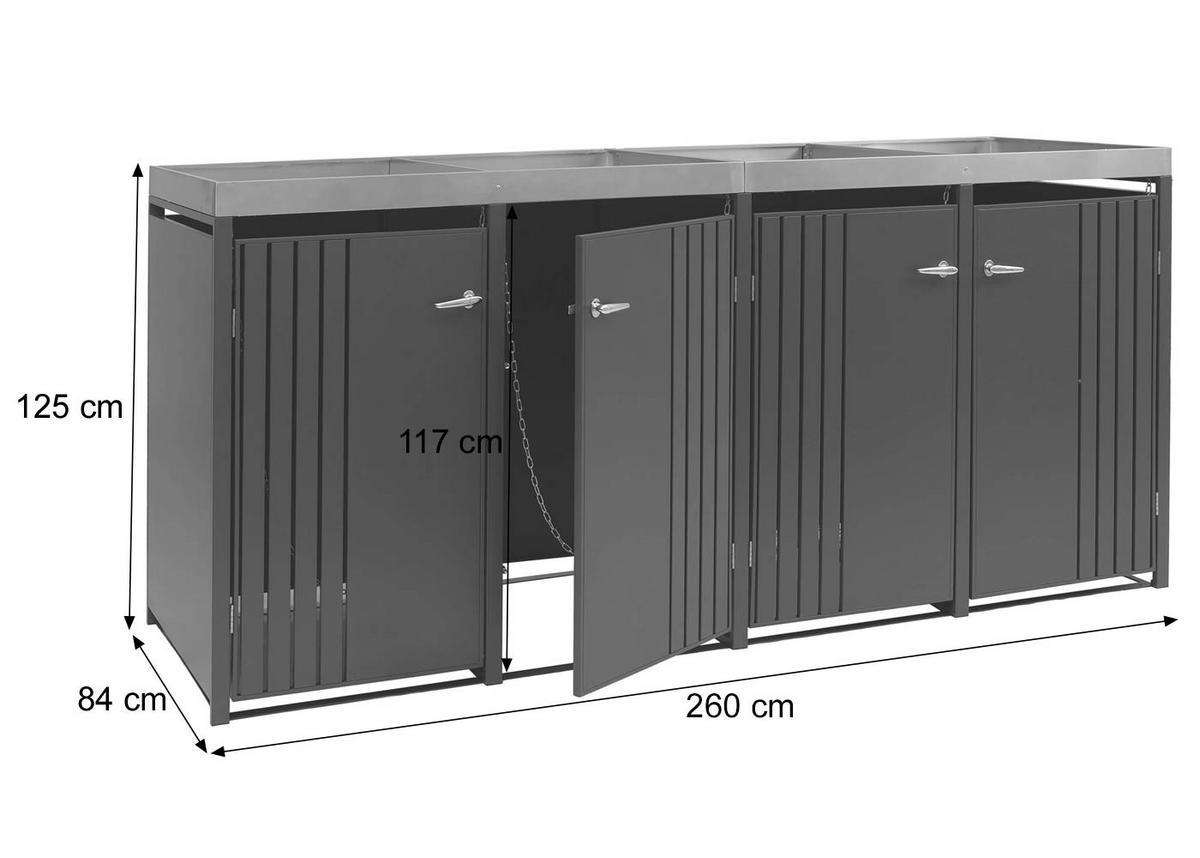MÜLLTONNENVERKLEIDUNG Anthrazit, Silber - Anthrazit/Silberfarben, Metall (260/125/84cm) - MCW