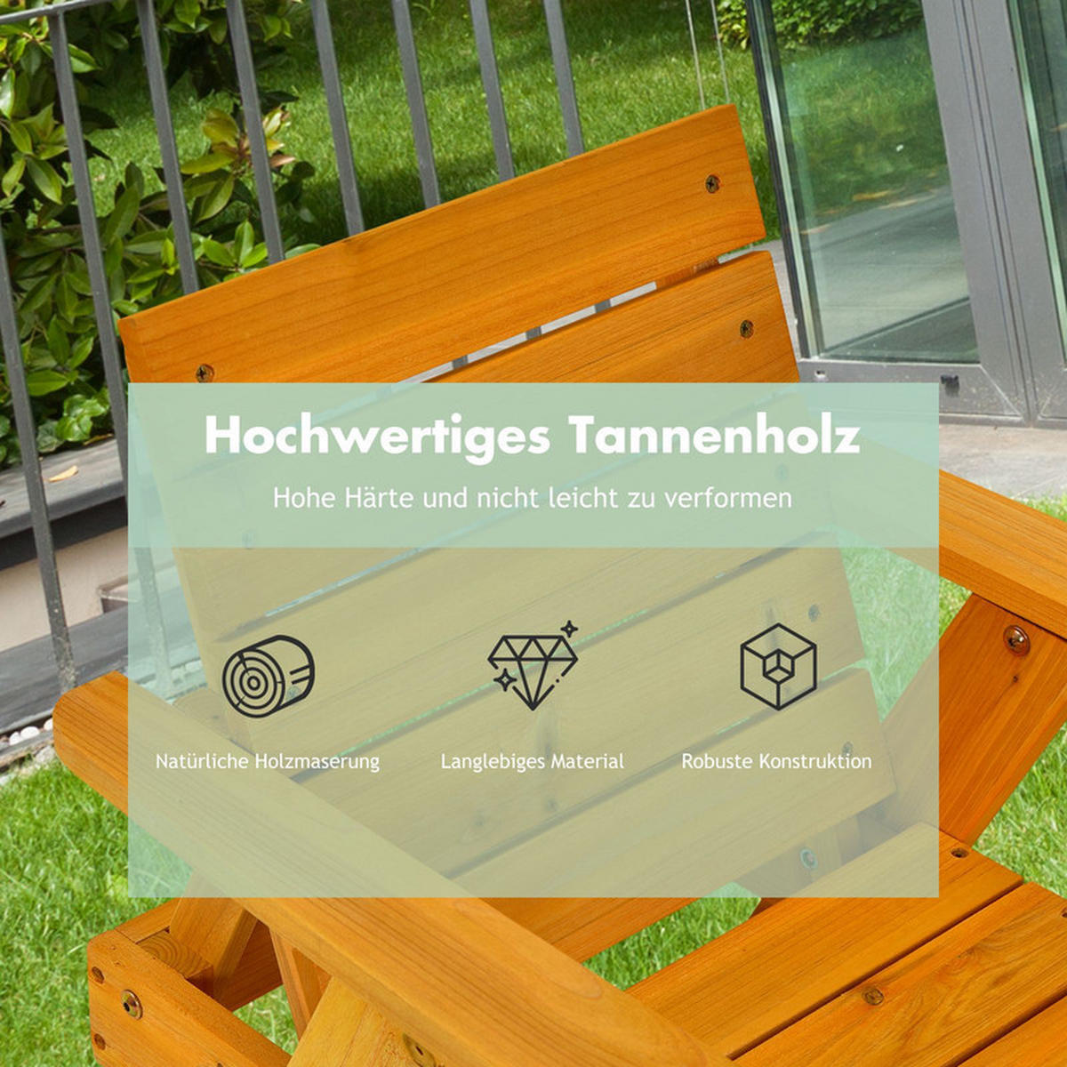 KINDER-SONNENLIEGE mit Sonnenschirm gelb - Gelb, Holz - COSTWAY