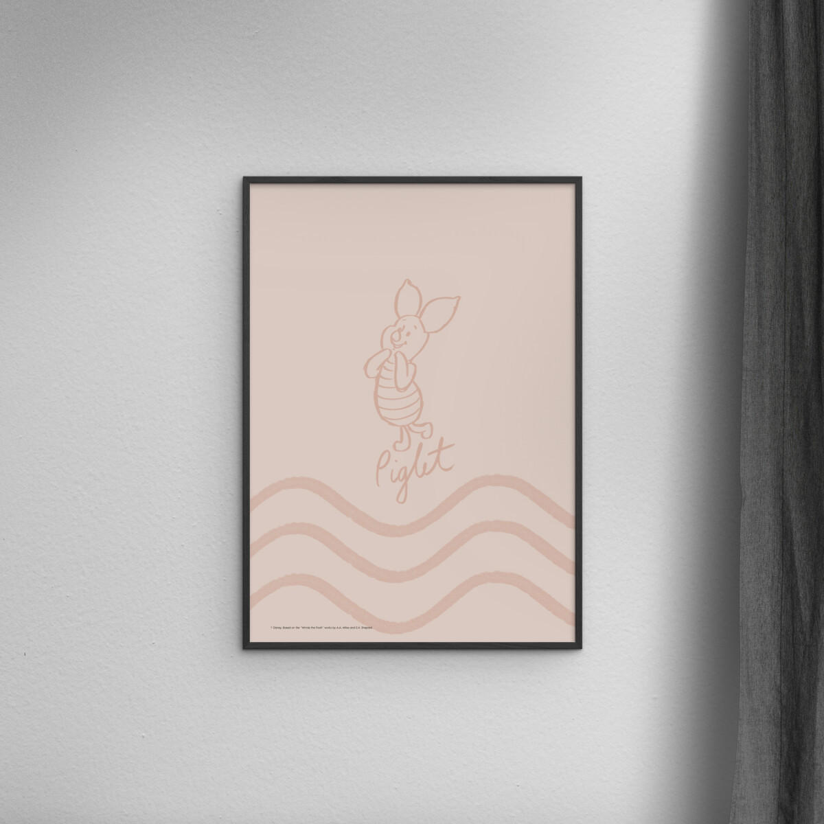 POSTER mit Rahmen Disney - Disney - Piglet Soft Pink Waves - Pink/Schwarz, Holz/Papier (50/70cm) - Poster&Frame