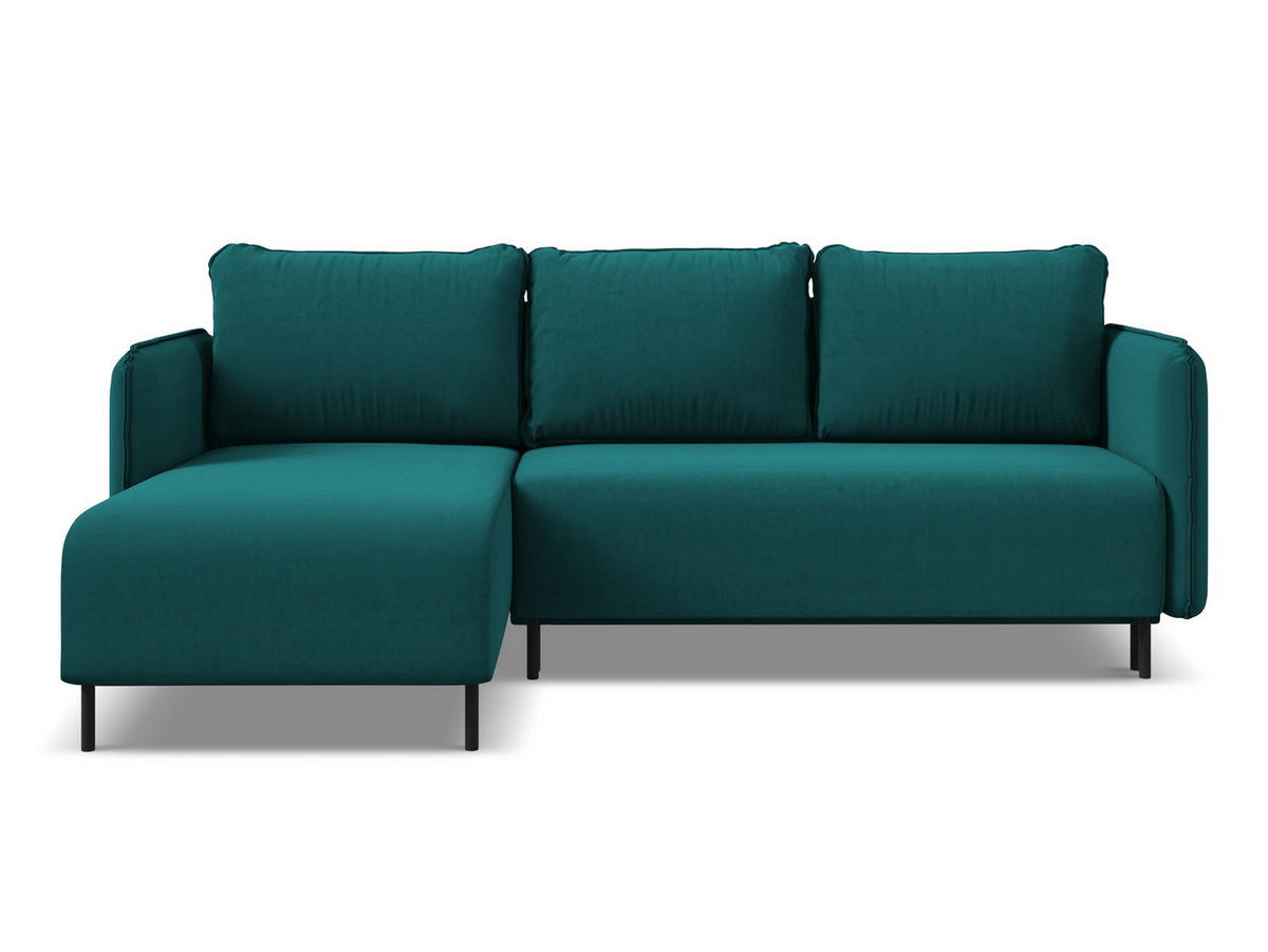 ECKSOFA mit Schlaffunktion Samt Stoff Blau - Blau/Petrol, Holz/Textil (162/236cm) - Makamii