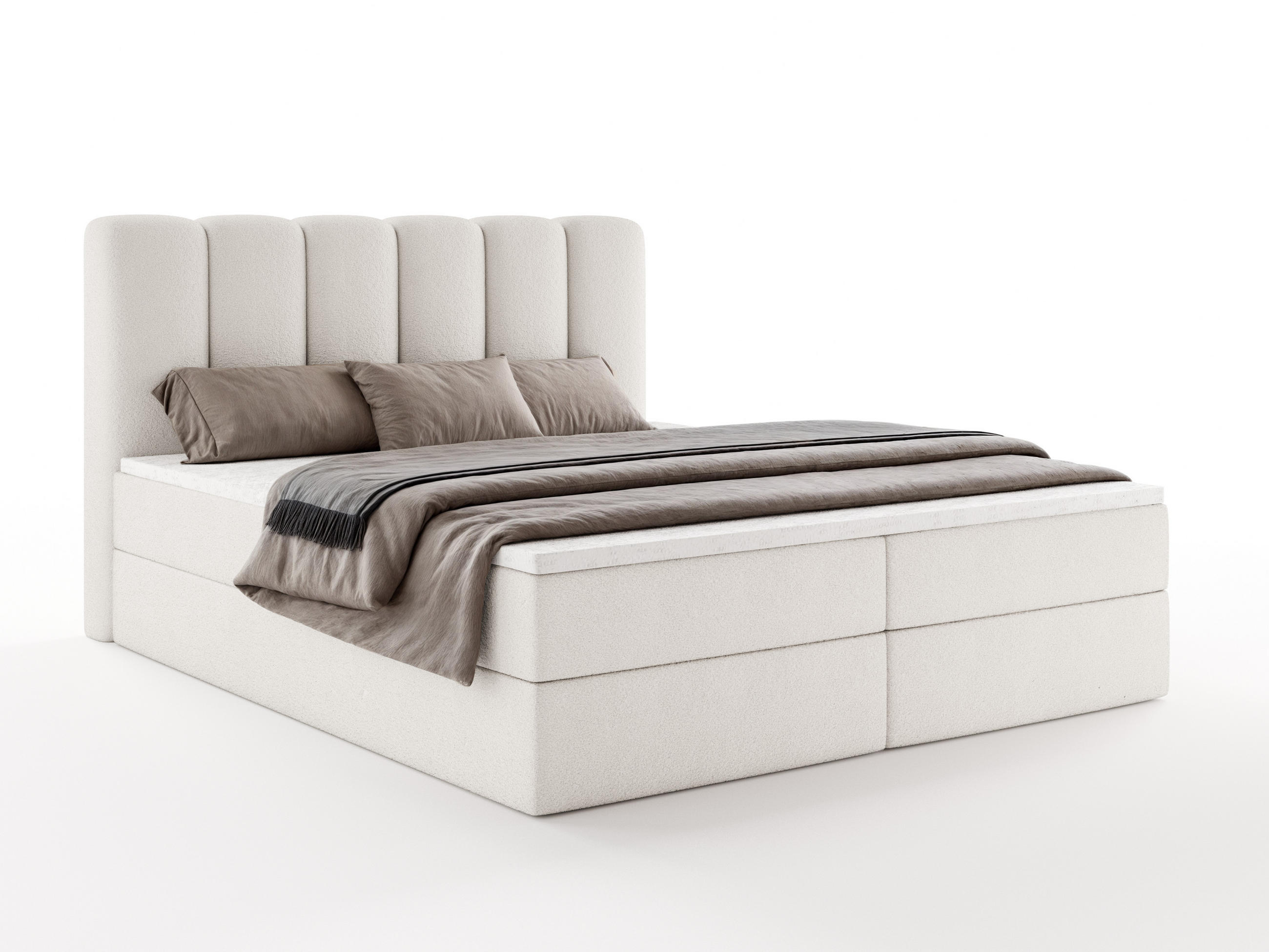 BOXBET NOLARO 160x200 cm Komplett-Set mit Bettkasten, Bonell-Matratze und Topper, Bouclé Weiß - Weiß, Textil (160/200cm) - Luxkor24