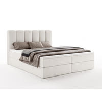 BOXBET NOLARO 160x200 cm Komplett-Set mit Bettkasten, Bonell-Matratze und Topper, Bouclé Weiß - Weiß, Textil (160/200cm) - Luxkor24