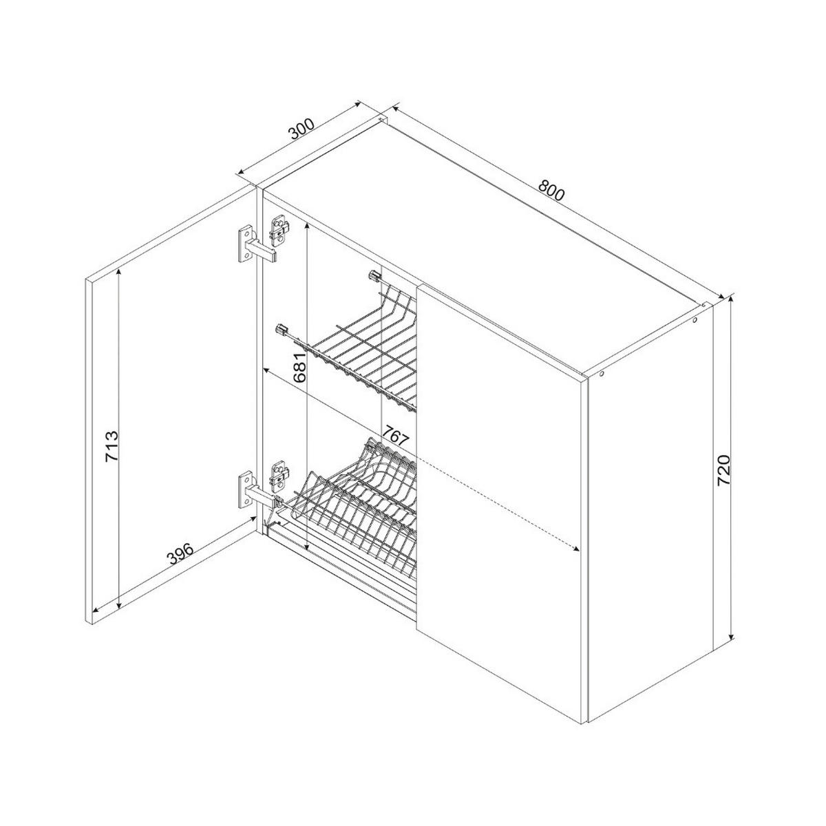 HÄNGESCHRANK mit Geschirrtrockner W80SU (S2100/83) - KATE - Modernes Design - Schwarz/Weiß, Holz/Metall (80/72/30cm) - ROYAL24_MARKT