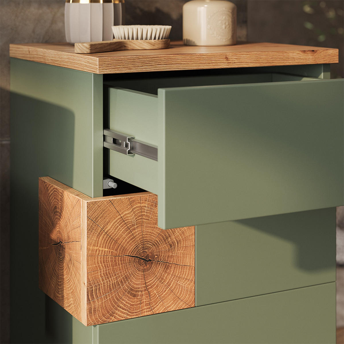 MIDISCHRANK Eden Grün/Artisan 40 x 84 cm - Hellgrau/Grün, Holzwerkstoff (40/84/37cm) - Vicco