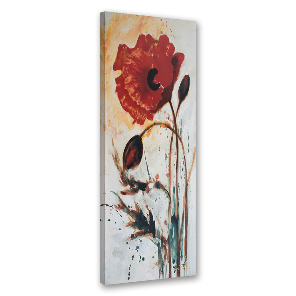 WANDBILD gemalte mohnblume - Rot, Textil (30/90cm) - Feeby