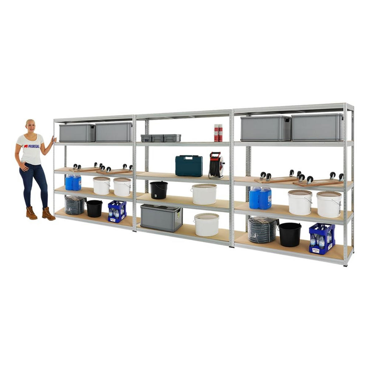 SCHWERLASTREGAL Giant Elephant 3er-Set mit 3x 180x150x45 cm Fachlast 200 kg Verzinkt - Silberfarben, Metall (450/180/45cm) - PROREGAL