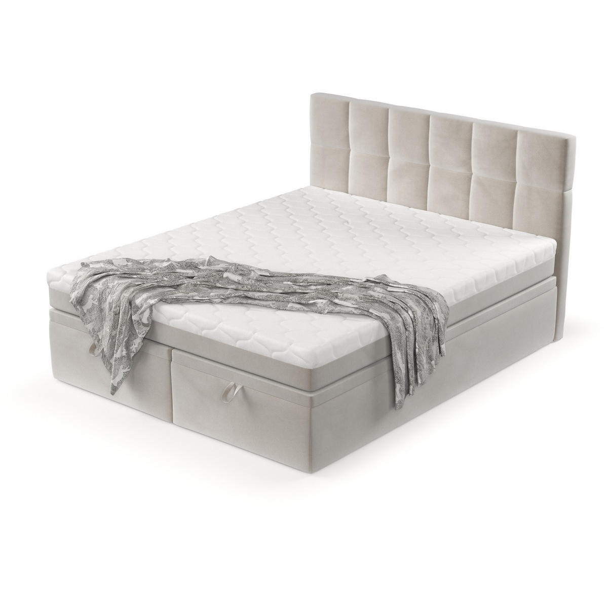 BOXBETT Elano 200/200 cm Hellbeige im Paros Stoff - Beige/Schwarz, Holz/Holzwerkstoff (200/200cm) - AltaBeds