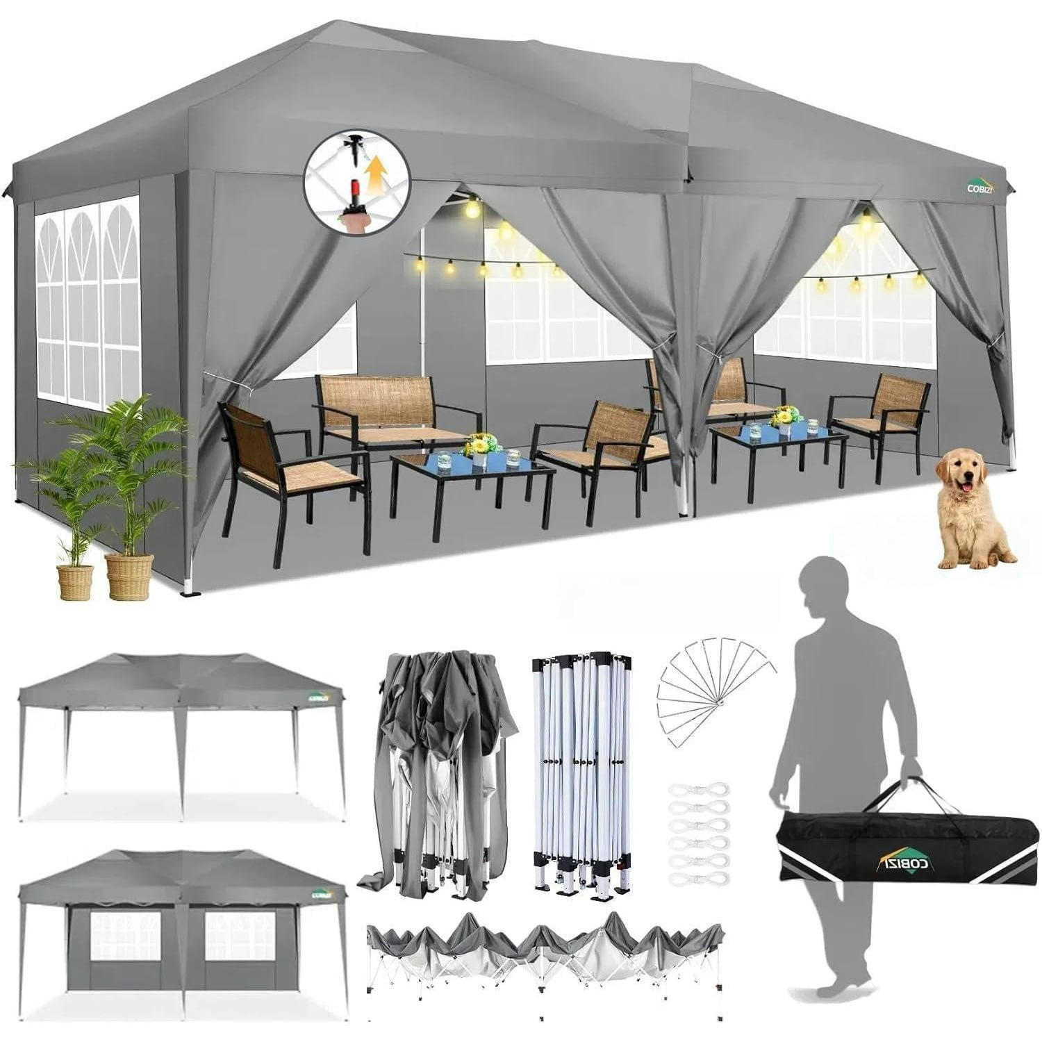 FALTPAVILLON 3 x 6 m Grau mit 6 Seitenteilen - Grau, Textil (300/275/600cm)