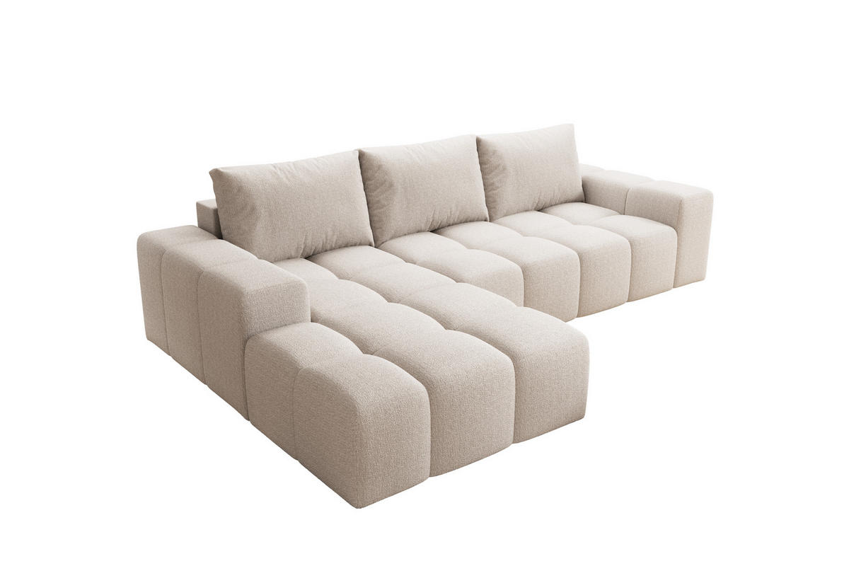 ECKSOFA Cento, L-Form, Ottomane links, Teddy-Bouclé-Stoff, 285x56x180 cm, Beige - Creme, Holz (180/285cm) - PROMETO Möbel