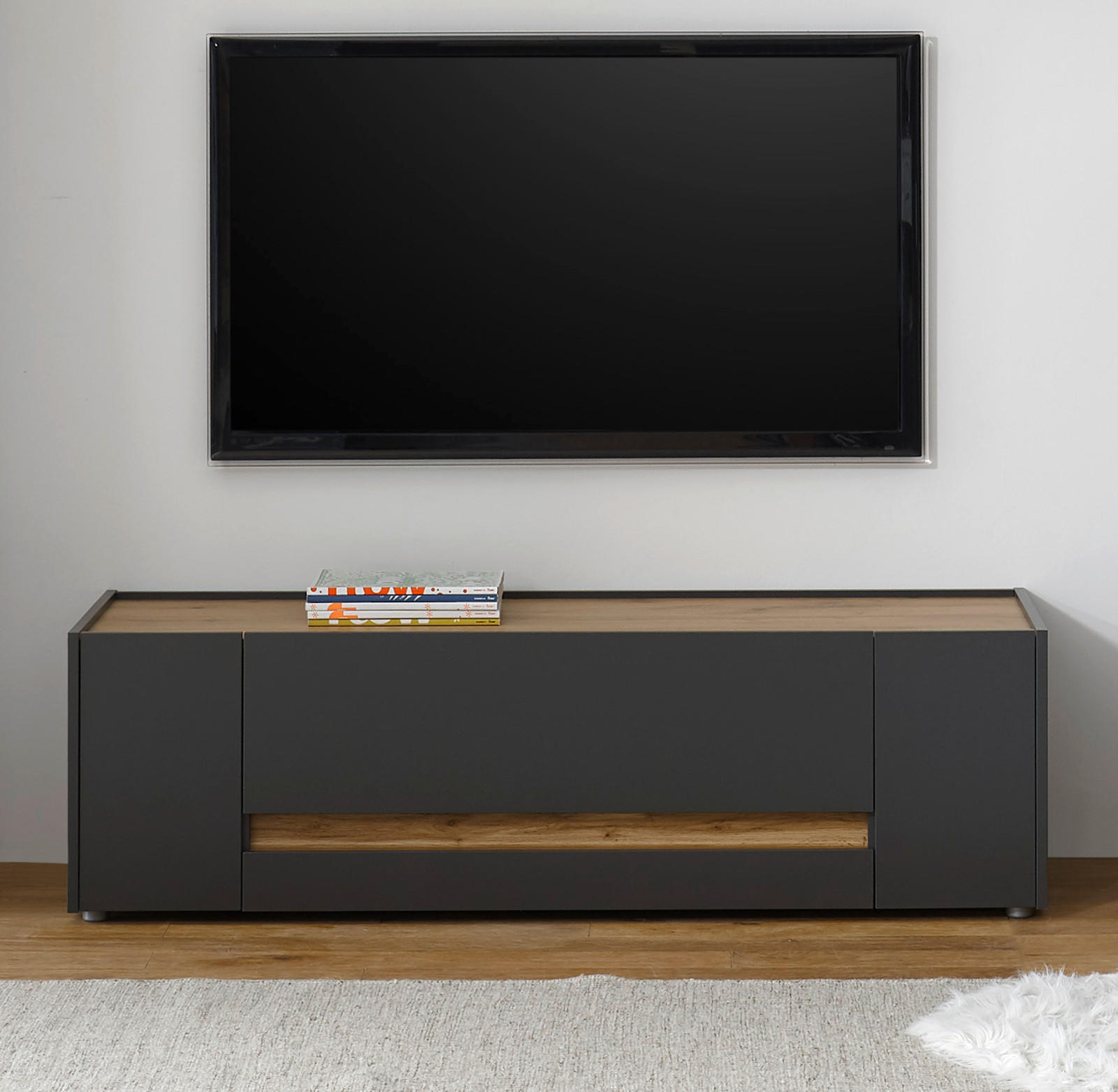 TV-LOWBOARD grau matt, Eiche Wotan 140 cm, TV-Unterteil mit Schubkasten - Eiche Wotan/Grau, Holzwerkstoff/Kunststoff (140/40/45cm) - Furn.Design