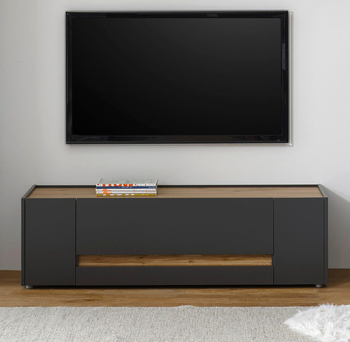 TV-LOWBOARD grau matt, Eiche Wotan 140 cm, TV-Unterteil mit Schubkasten - Eiche Wotan/Grau, Holzwerkstoff/Kunststoff (140/40/45cm) - Furn.Design