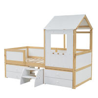 HAUSBETT 90/200 cm DE-00486, in Weiß + Natur, 4 Schubladen - Weiß, Holz (90/200cm) - ComfortXL