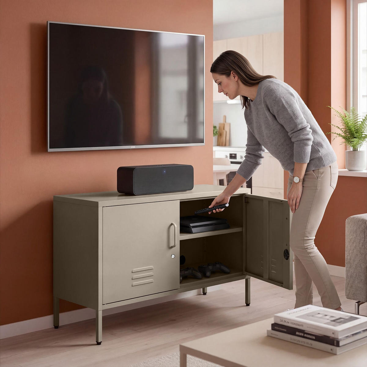 SIDEBOARD Baker, Kippschutz, höhenverstellbare Füße, taupe - Taupe, Metall (100/65/42.5cm) - tectake
