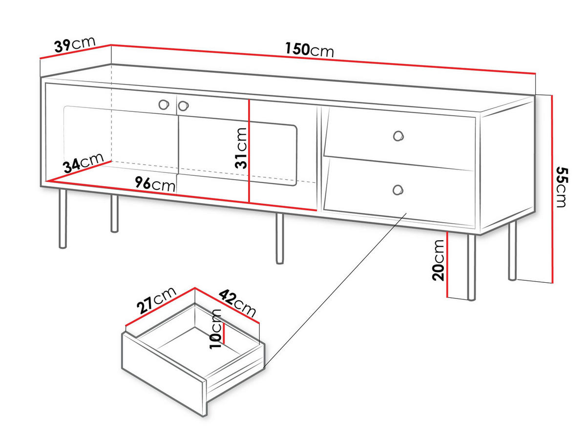 TV-LOWBOARD Valerio 150 - Goldfarben/Schwarz, Holzwerkstoff/Kunststoff (150/55/39cm) - MIRJAN24