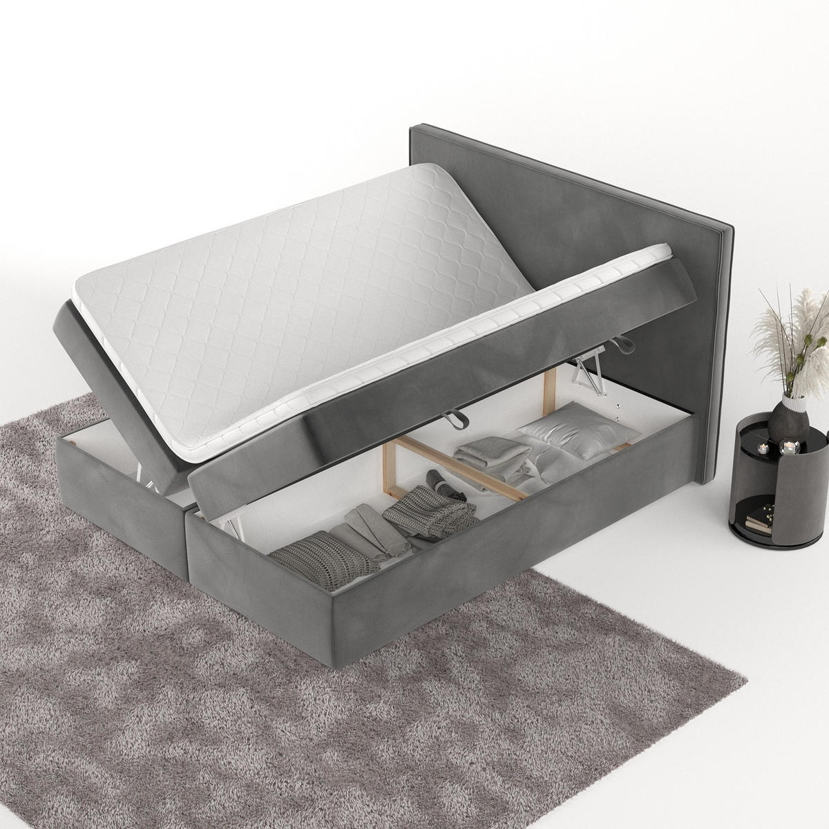 BOXBETT Nuvia 140/200 cm Grau im Kronos Stoff - Schwarz/Grau, Holz/Holzwerkstoff (140/200cm) - AltaBeds