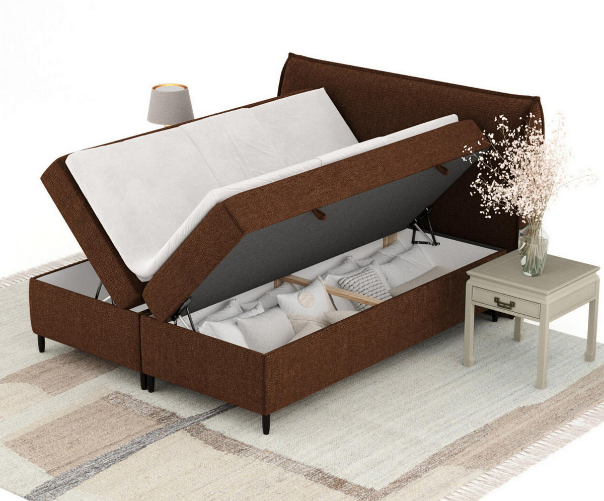 BOXBETT 180/200 cm Corvus, in Braun, Matratze, Topper, Bettkasten, H3 = fest - Schwarz/Braun, Holz/Holzwerkstoff (180/200cm) - Maison de Reve