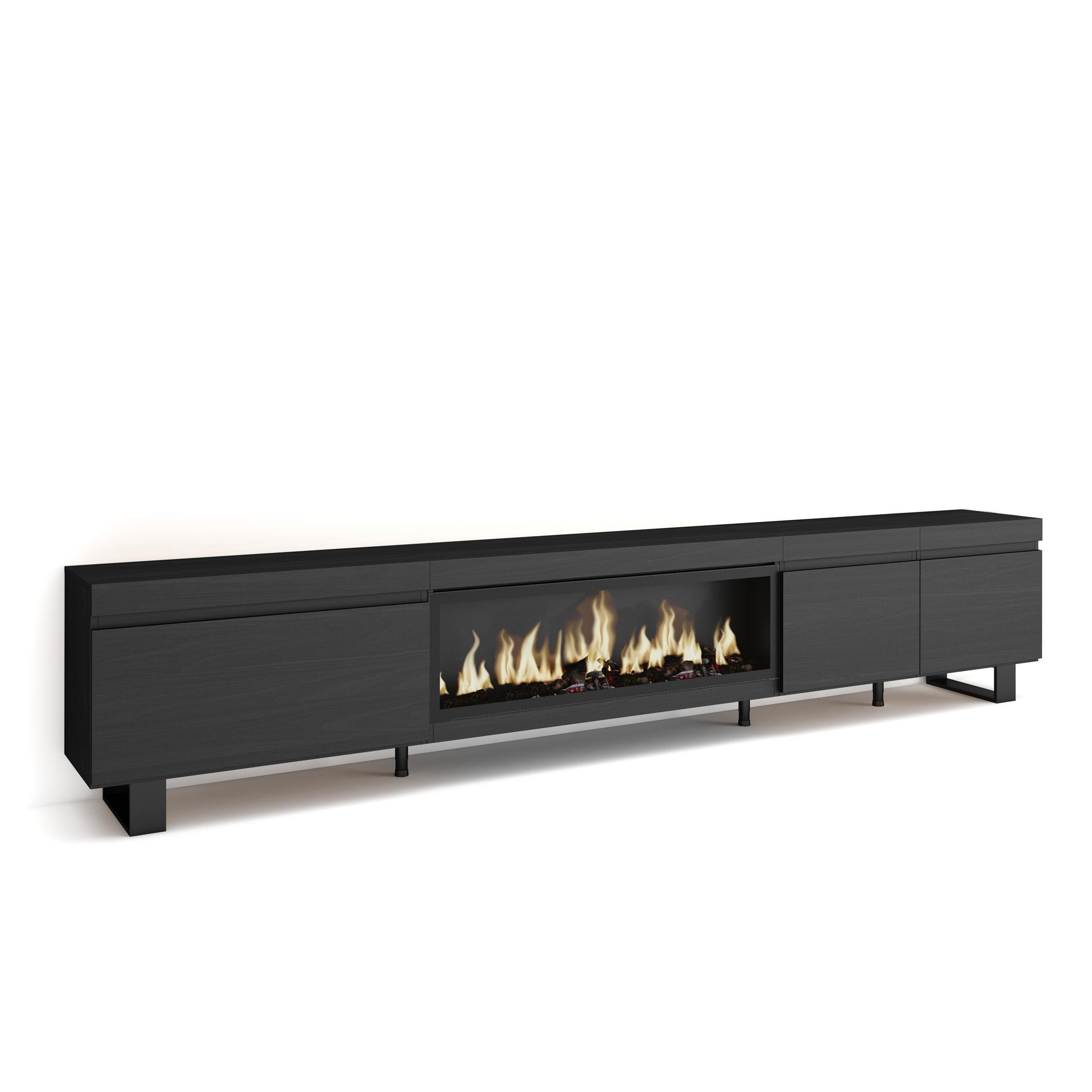 TV-SCHRANK Lowboard, Elektrokamin XXL, schwarz, 288/35/57cm - Schwarz, Holzwerkstoff (288/57/35cm) - Skraut Home