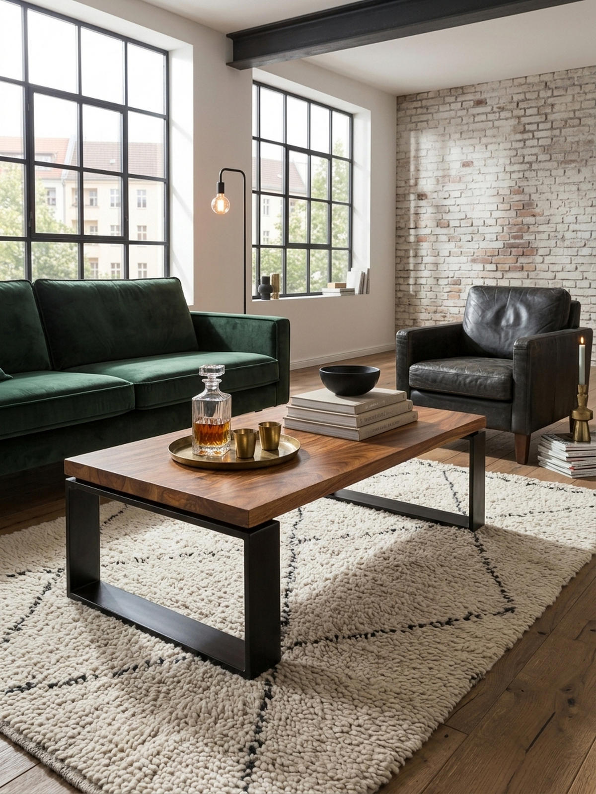 COUCHTISCH Braun, Massivholz und Metallgestell, Modernes Design, 115x35x60 cm, Rechteckig - Schwarz/Braun, Holz/Metall (115/60/35cm) - KADIMA DESIGN